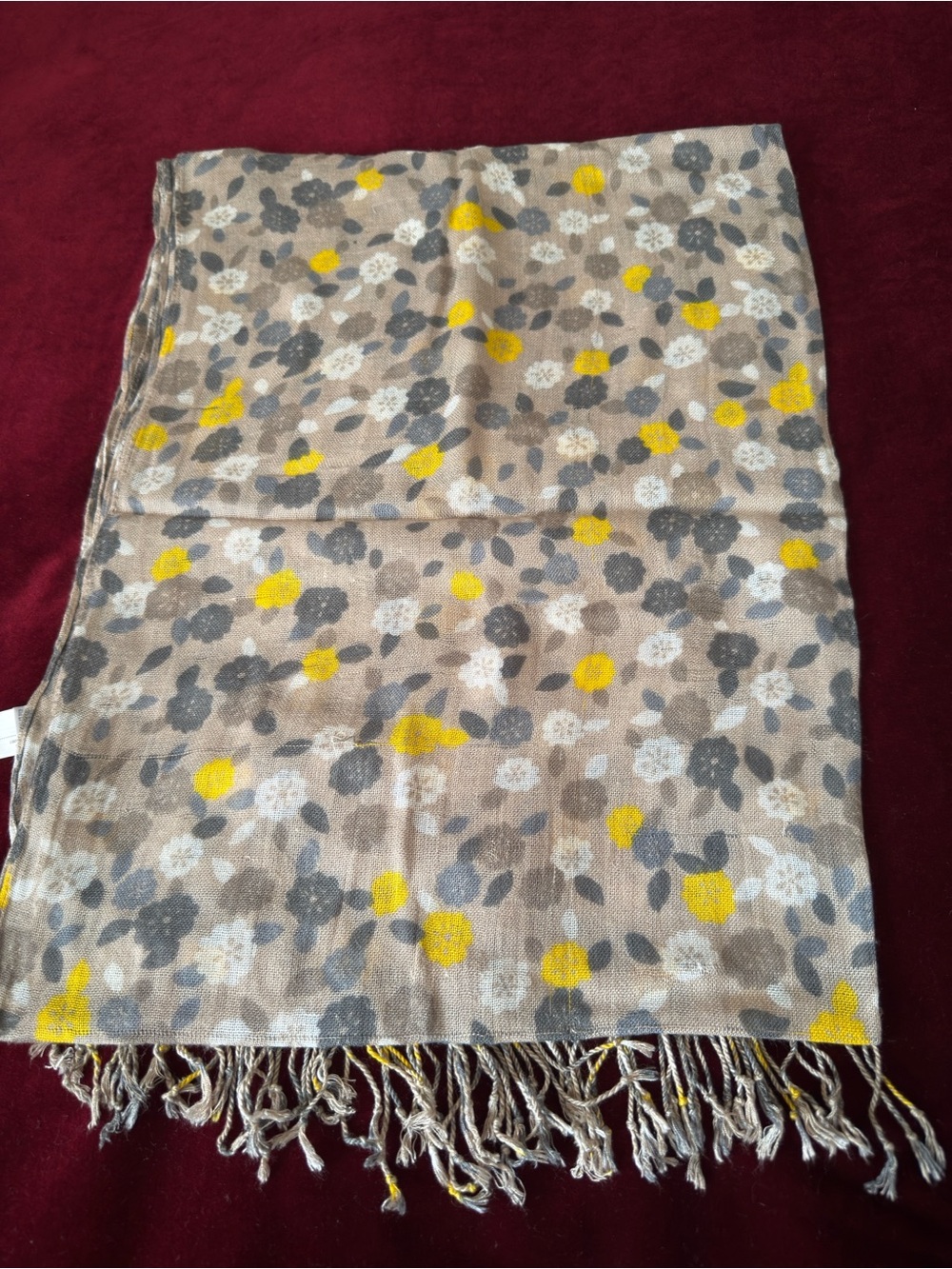 Beige Floral Scarf with Yellow and Gray Accents size L